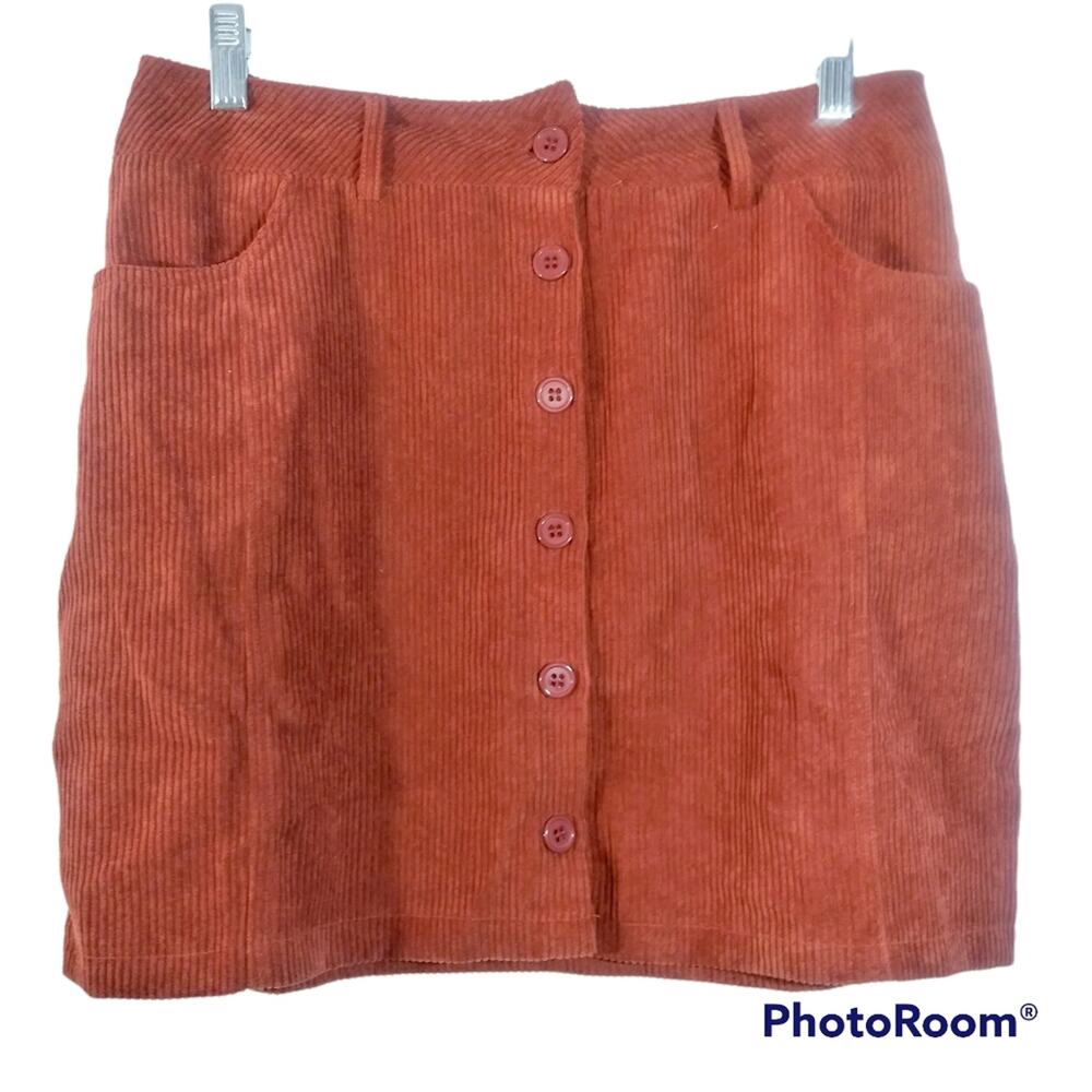 Romwe Burnt Orange Corduroy Mini Skirt M